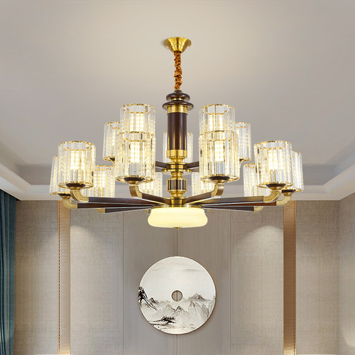 新中式全铜红木高档大气吊灯