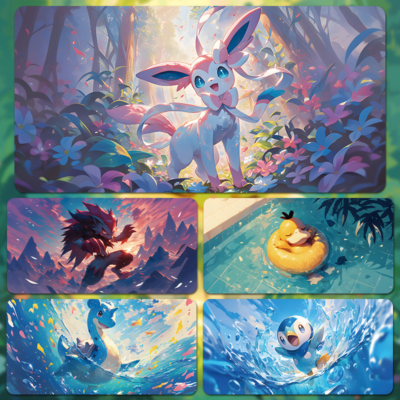 宝可梦防水鼠标垫超大号动漫可爱电脑键盘防油耐脏办公锁边桌面垫