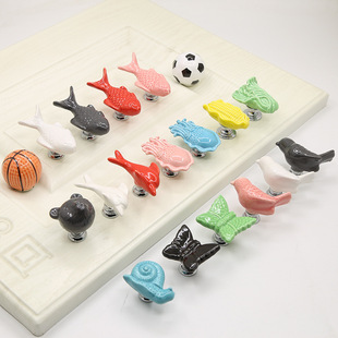 跨境免打孔儿童衣柜门卡通拉手蝴蝶陶瓷把手单孔美式抽屉橱柜拉手