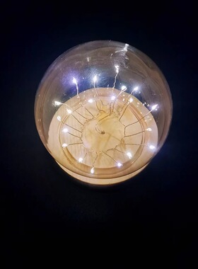 烘焙蛋糕装饰圆球郁金香小夜灯带灯木座diy手工软木塞玻璃罩
