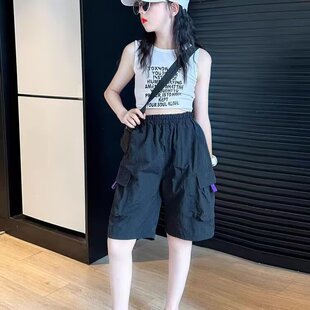 女童工装裤夏季薄款2025新款女孩夏天休闲五分裤冰丝速干透气短裤