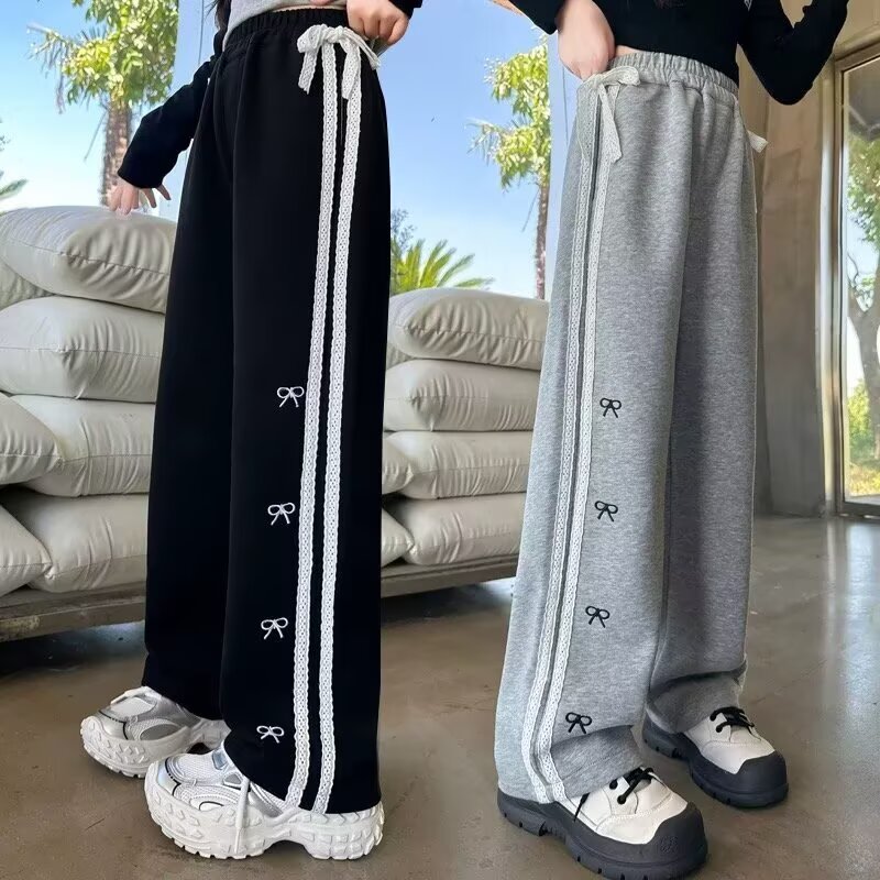 女童蝴蝶结直筒运动裤春秋卫裤