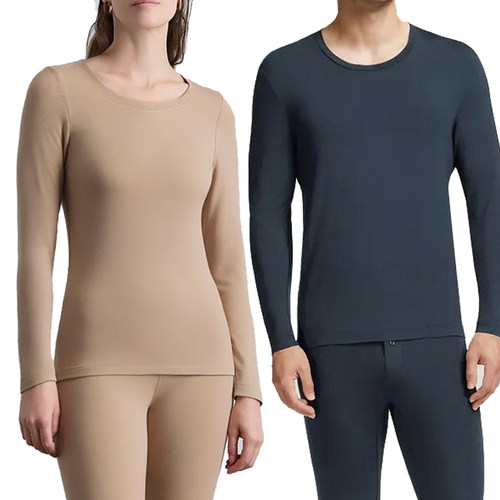 情侣款山羊绒桑蚕丝保暖蓄热内衣套装 男女莫代尔棉圆领秋衣秋裤