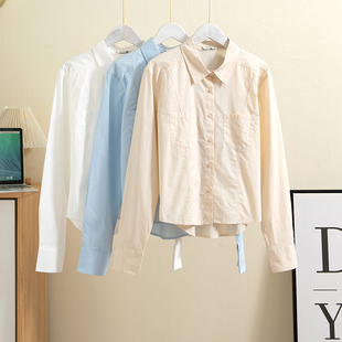 新款 翻领2025秋季 修身 显瘦百搭衬衣内搭打底衫 纯棉衬衫 短款 女长袖