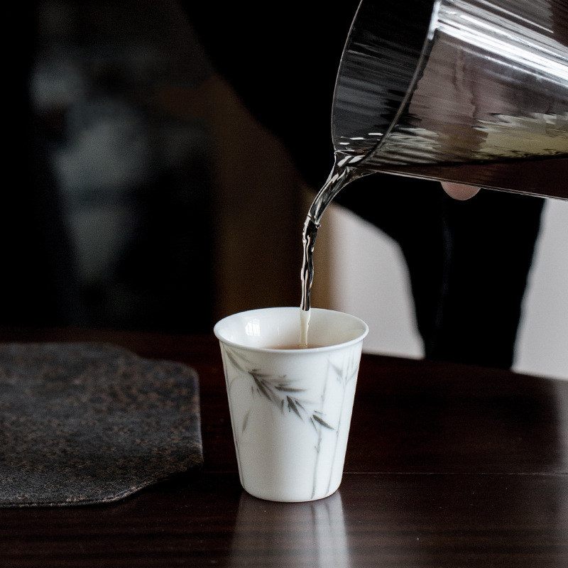 杏白手绘墨竹闻香杯手工个人主人品茗杯陶瓷功夫茶具单个喝茶杯子