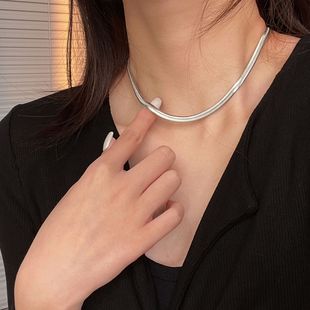S925纯银时尚 重工冷淡风锁骨链 扁形蛇骨项链女小众设计百搭个性