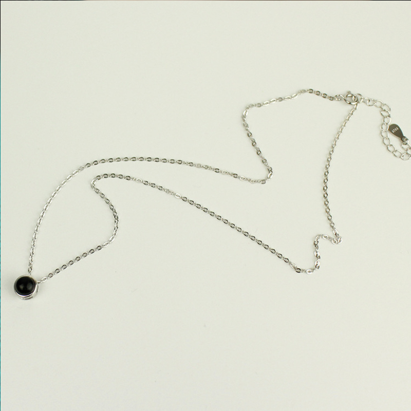 韩版925银黑玛瑙吊坠纯银项链
