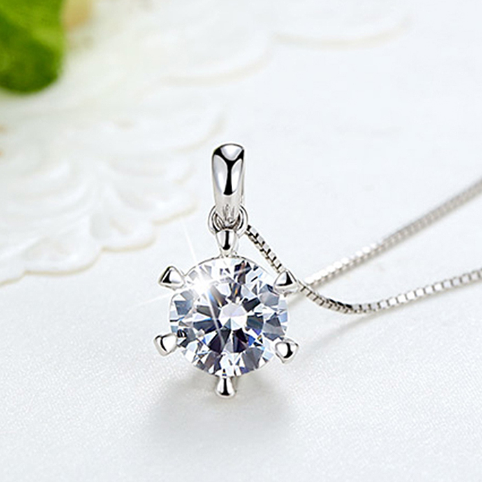 经典百搭S925银六爪镶钻吊坠项链