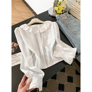 miu系宽松气质显瘦长袖 法式 新款 2026春季 上衣 复古波点娃娃领衬衫