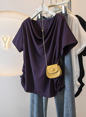 实拍大码女装胖MM新款韩版高级感潮流浪荡领设计感显瘦修身上衣