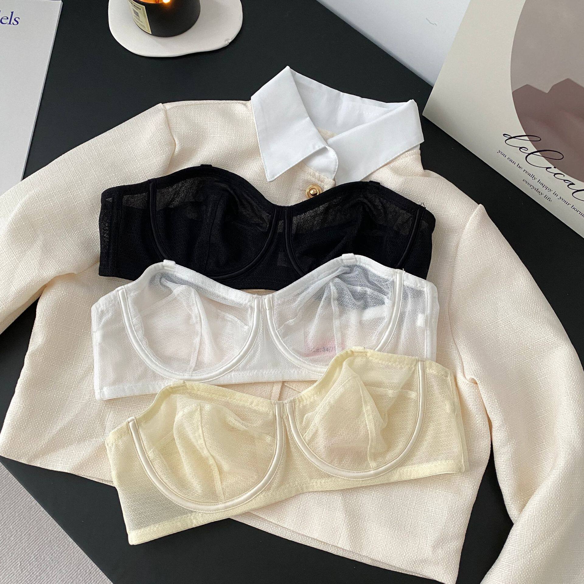 无肩带水晶杯内衣女薄大胸显小防滑聚拢抹胸裹胸大码防下垂文胸罩