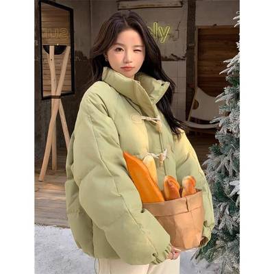 90白鸭绒设计感短款羽绒服外套女冬季小个子立领牛角扣面包服学生