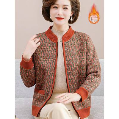 中老年人冬装毛衣外套女奶奶加绒开衫衣服老太太加厚60岁秋冬上衣