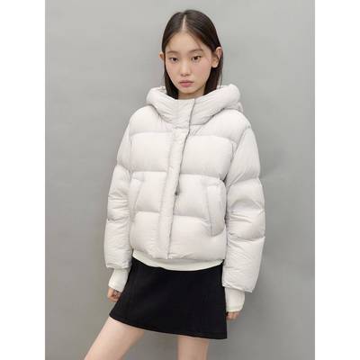 顾小念 显高显比例 浅灰色短款羽绒服女连帽面包服小个子冬季外套