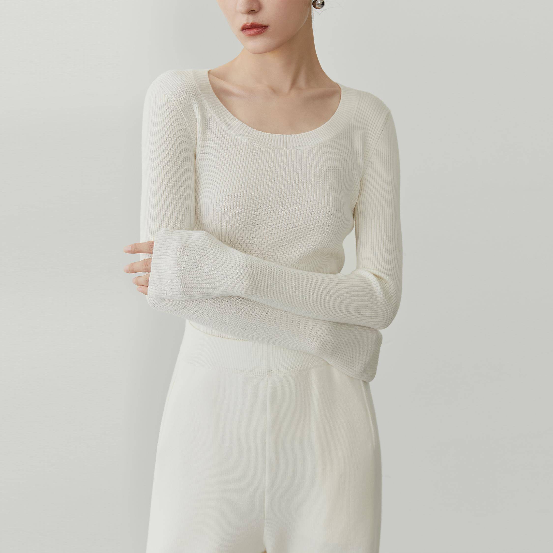 MSBEAST 升级加厚 万能打底Biella及细100%羊毛打底针织衫女U/V领