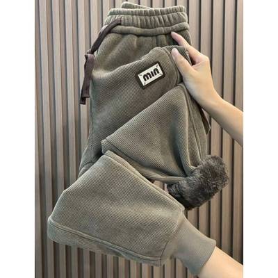 羊羔毛加绒加厚休闲裤女冬季新款高腰宽松束脚哈伦裤保暖显瘦卫裤