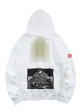 CAVEMPT CE日系复古街头情侣日落连帽衫网红同款重磅学院白色卫衣