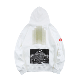 CAVEMPT CE日系复古街头情侣日落连帽衫网红同款重磅学院白色卫衣