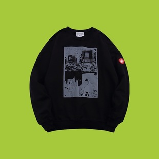 日系宽松圆领套头休闲 CAVEMPT 复古抽象印花圆领卫衣 秋季 潮