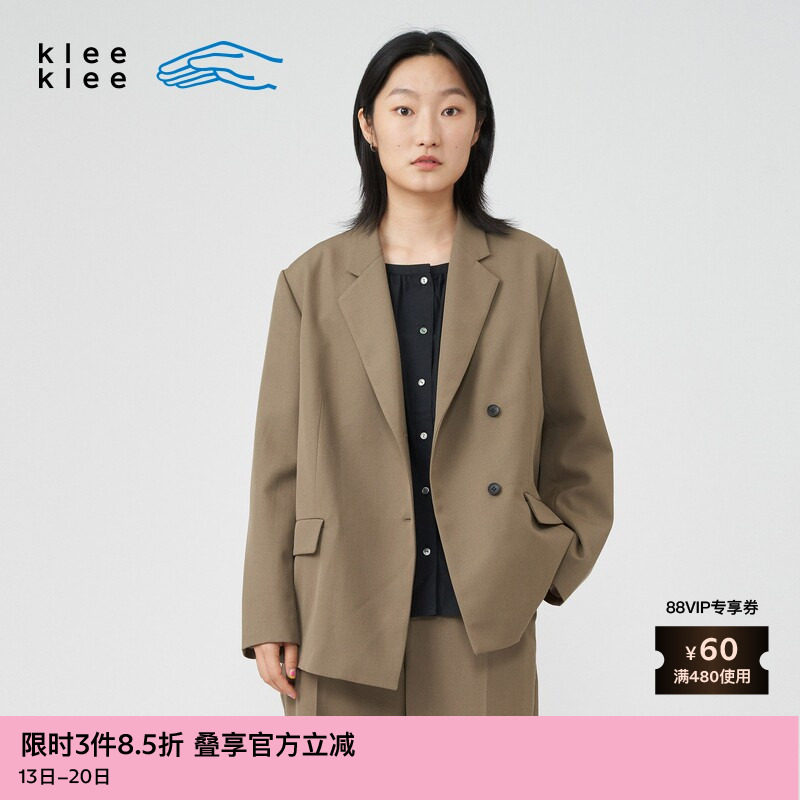 素然klee klee春季女士羊毛梭织布斜襟通勤休闲化正装西装外套