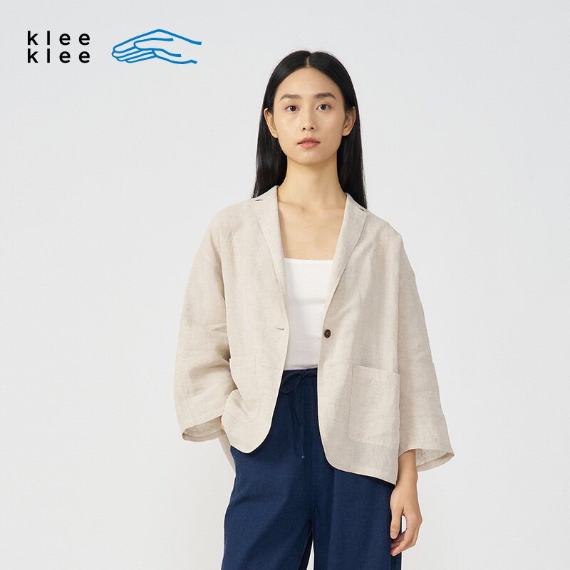 kleeklee休闲亚麻纸纱短西装