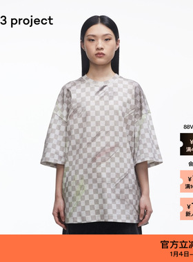 【新品】素然3ge3 project 夏季男女同款印花纯棉针织布灰色T恤