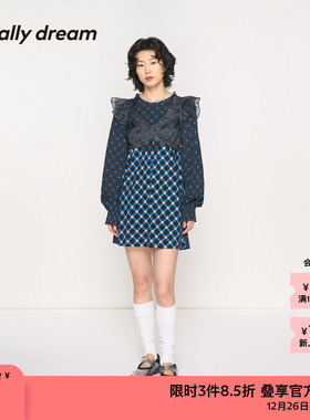 素然usually dream夏季女士休闲时尚印花波点设计针织布连衣裙