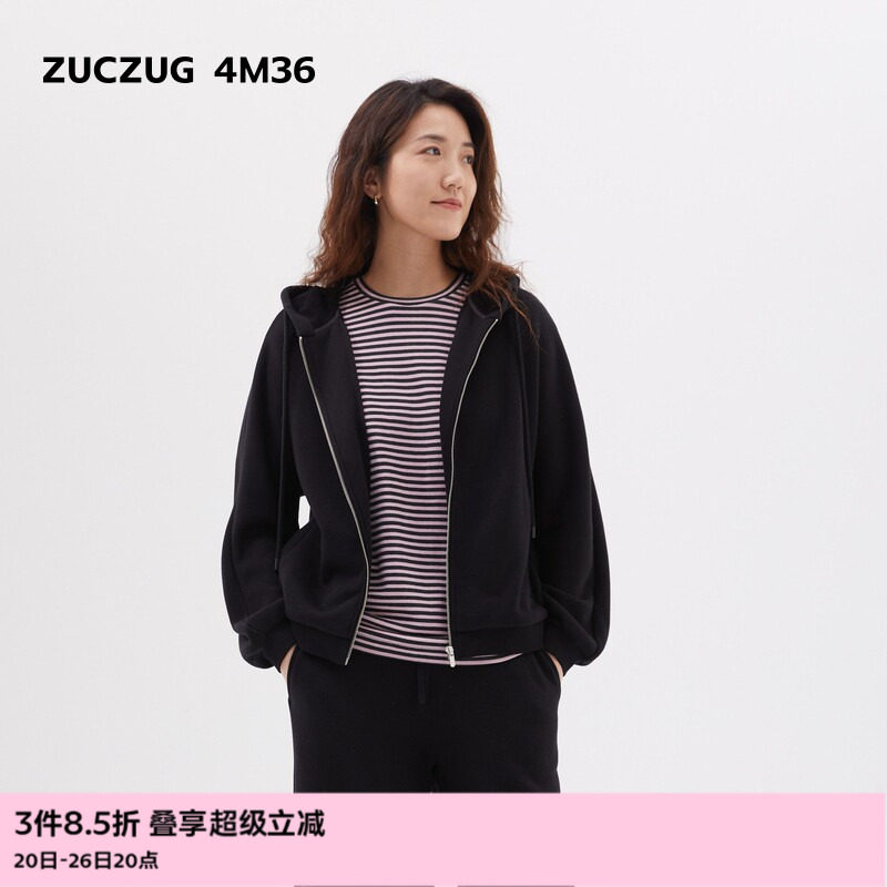 【新品】素然ZUCZUG 4M36 冬季女士松软毛圈针织布拉链带帽卫衣