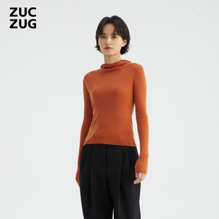 ZUCZUG春季 女士素然水溶羊毛轻薄宽松高领软糯针织衫 打底衫