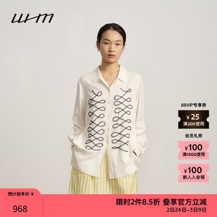 【新品】素然WHM 春夏女士经典显气质柔软绢丝绣花白色长袖衬衫