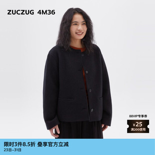 24冬季 4M36 素然ZUCZUG 女士羊毛竖条针织呢圆领短大衣 新品