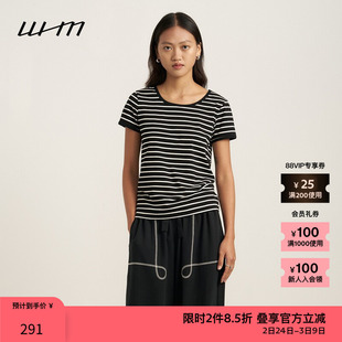 【新品】素然WHM 夏季女士舒适横条纹针织布黑色条纹合体T恤