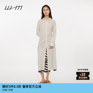 连衣裙 领黑白外套衬衫 素然WHM 女士干爽印花棉布衬衫