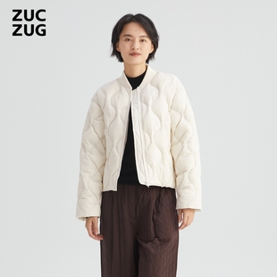 ZUCZUG 女士保暖无胆防绒棒球领白色羽绒服 素然秋季