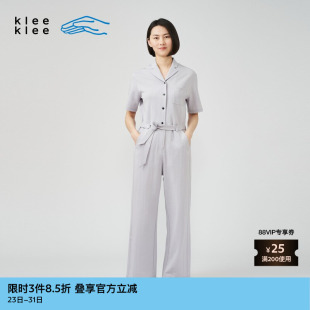 连体裤 领收腰短袖 klee女士环保棉拉架西装 素然klee