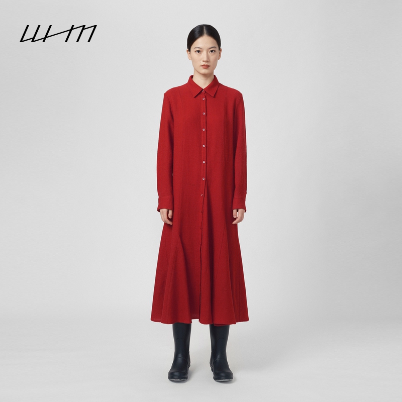 WHM气质开襟喇叭形下摆连衣裙