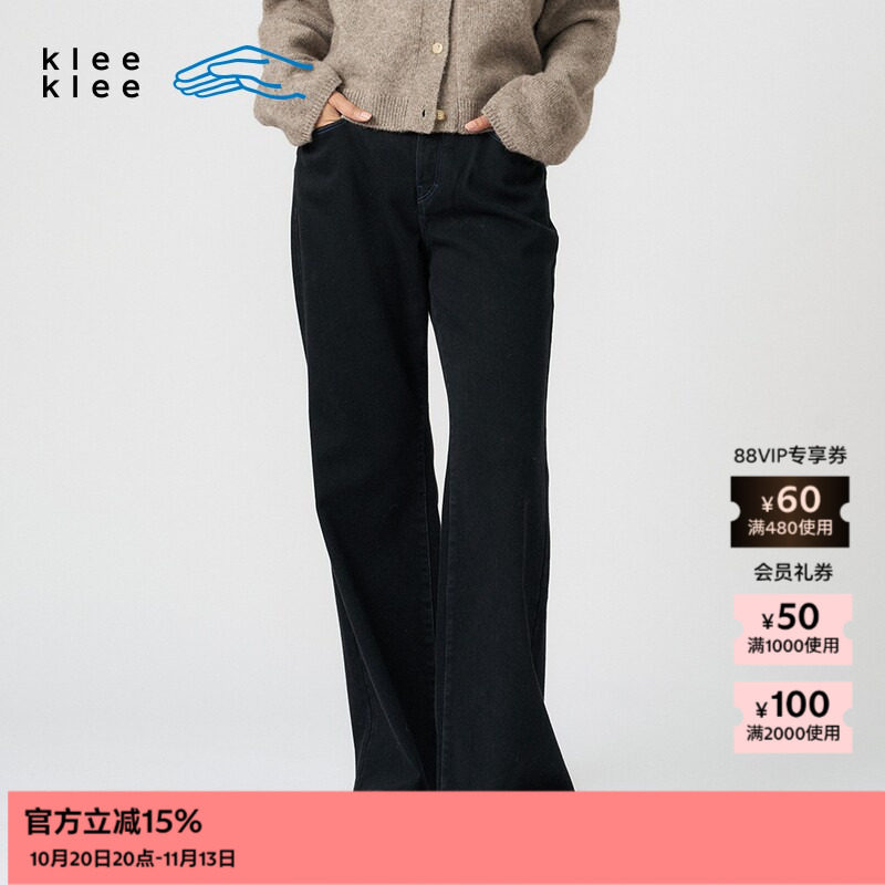 kleeklee起绒黑牛仔喇叭裤