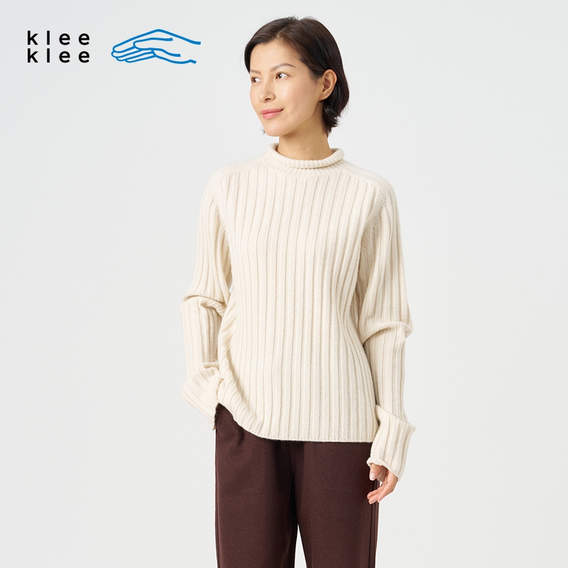 klee休闲宽松羊绒抽条套头毛衣