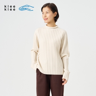 女士休闲气质经典 秋季 宽松环保羊绒抽条套头毛衣 klee 素然klee