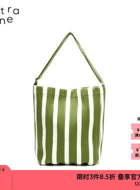 素然extra one 秋季女士创意设计感休闲百搭拼色条纹织带桶包