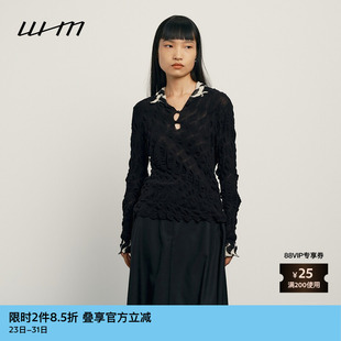 女士摩登复古气质柔软起皱图案设计感针织套头衫 素然WHM 秋季