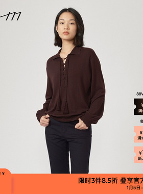 素然WHM春季女士羊毛翻领宽松舒适百搭时尚软糯针织衫