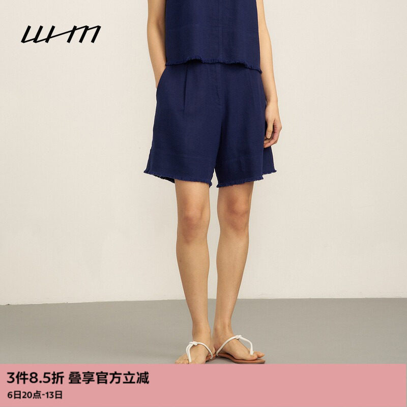 WHM柔软水洗亚麻单褶短裤