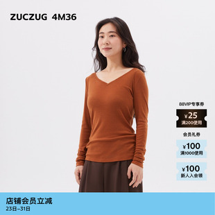 新品 女士细腻羊毛针织布V领长袖 素然ZUCZUG 春季 T恤 4M36