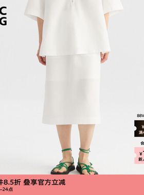 【新品】ZUCZUG 素然夏季女士气质进口泡泡纱棉布直身白色长裙
