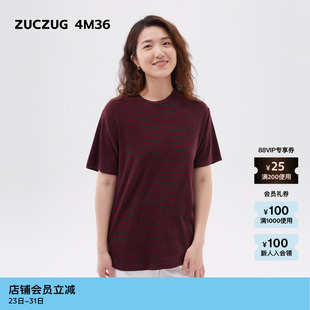 新品 女士起绒条纹针织布宽松短袖 素然ZUCZUG 秋季 T恤 4M36