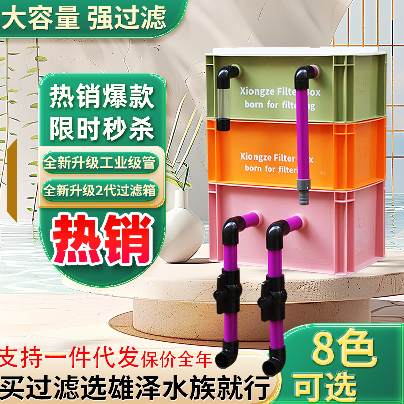 过滤箱鱼缸过滤器净水循环三合一系统鱼池过滤盒外置滴流盒周转箱