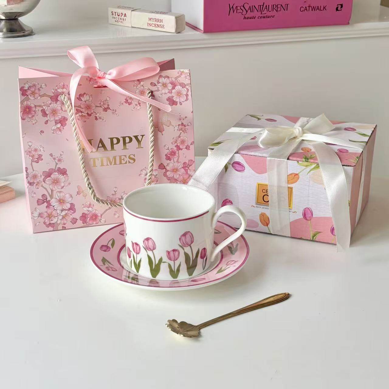 法式郁金香咖啡杯下午茶陶瓷杯碟套装礼盒伴手礼结婚礼物咖啡杯碟