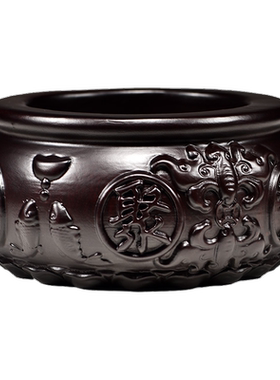 黑檀木雕聚宝盆摆件五路财神聚宝盆客厅办公店铺开业桌面工艺礼品