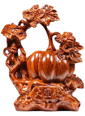 花梨木雕植物大丰收南瓜摆件五谷丰登家居客厅寓意装饰工艺红木品